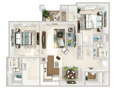 Floor plan for 2 beds, 2 baths, 1188 sqft